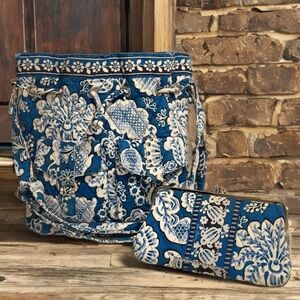 Vera Bradley Set Blue Lagoon Quick Draw Crossbody Bucket Kiss lock Wallet Clutch